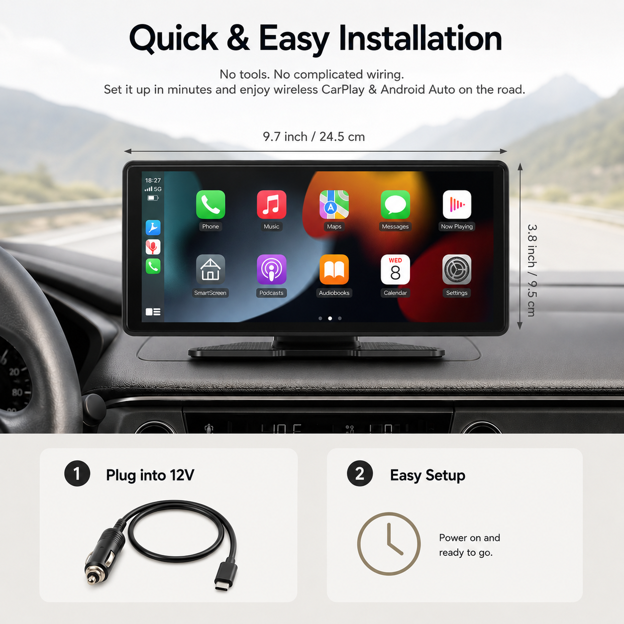 Portable Wireless CarPlay & Android Auto Screen