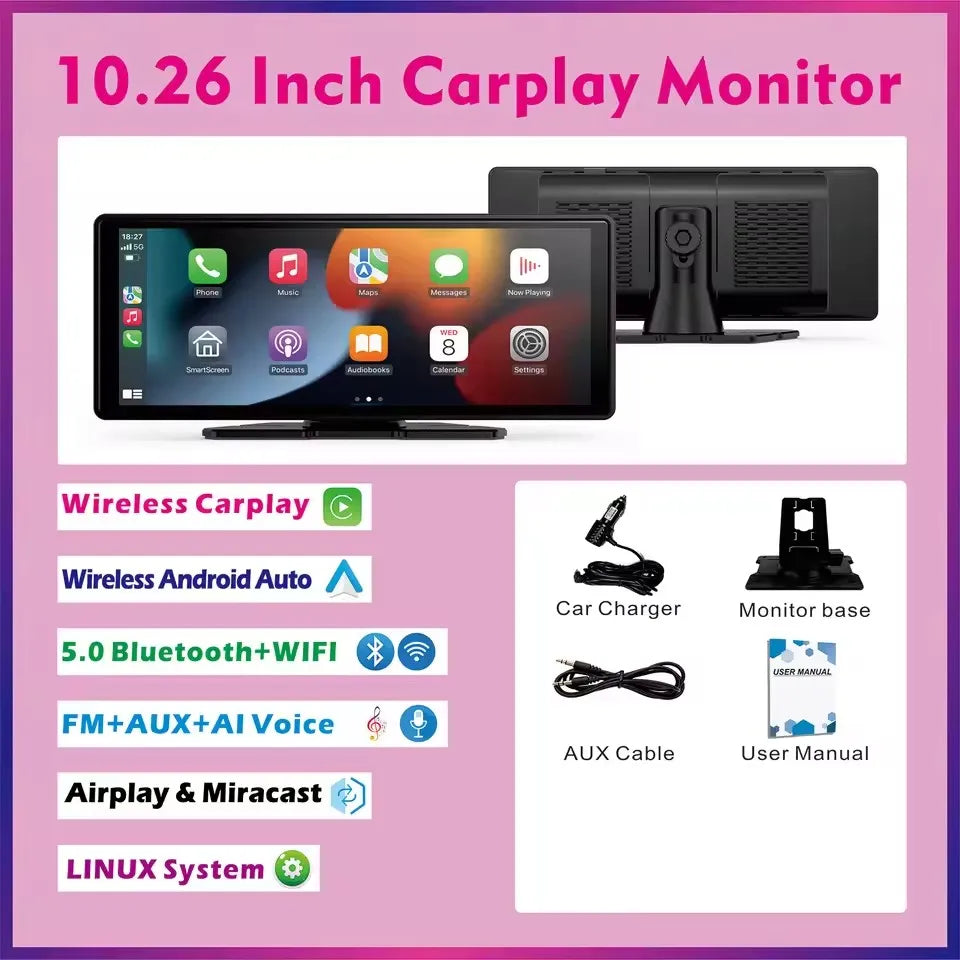 Portable Wireless CarPlay & Android Auto Screen