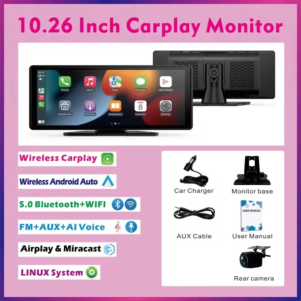 Portable Wireless CarPlay & Android Auto Screen