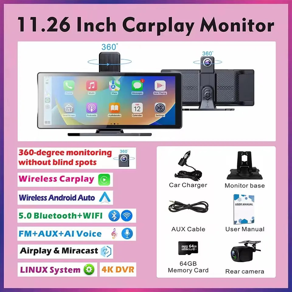 Portable Wireless CarPlay & Android Auto Screen